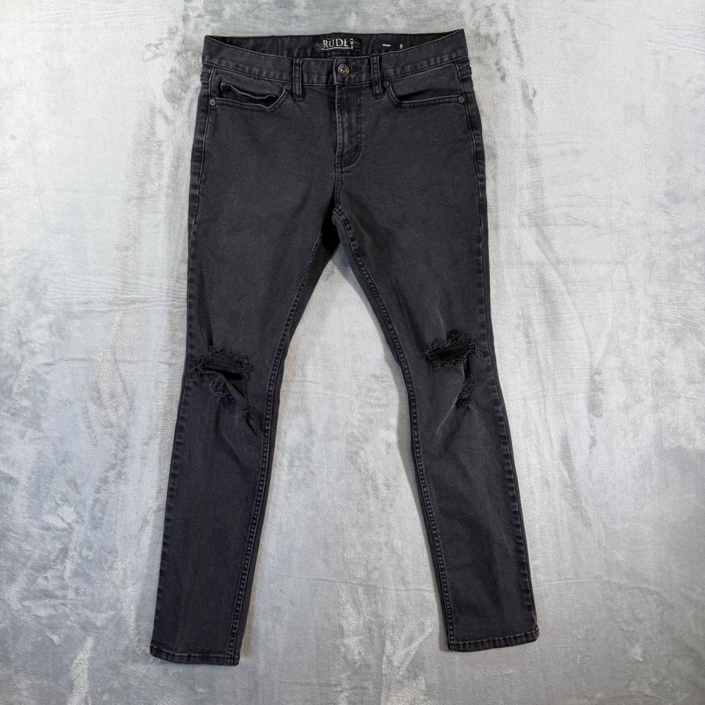 XXX Rude Distressed Skinny‎ Jeans Men's Size 30x32 Black Denim